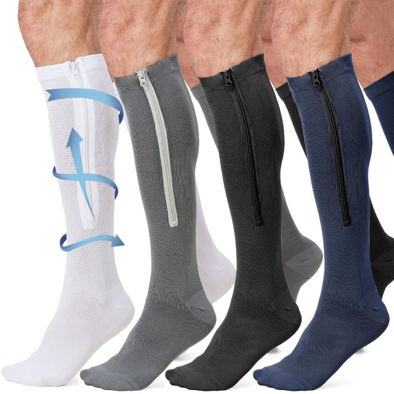 PQJSJDR 4 Pairs Men Zipper Compression Socks,Colorful 20-31mmhg Compression Stockings with Zipper for Men Women Swelling,Edema,Travel,Sports,Nursing - Image 1